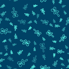 Green line Electric bass guitar icon isolated seamless pattern on blue background. Vector