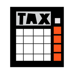 Calculator with word - tax. Hand drawn design. Illustration on white background.