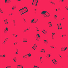 Set Hand saw, Closed door, Rasp metal file and Wooden beam on seamless pattern. Vector