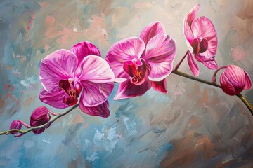 An exquisite painting of pink orchids, with their delicate petals and vibrant colors, is a true masterpiece