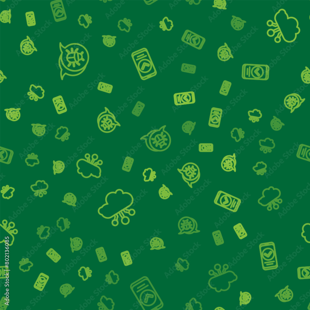 Poster set line system bug, internet of things and smartphone on seamless pattern. vector