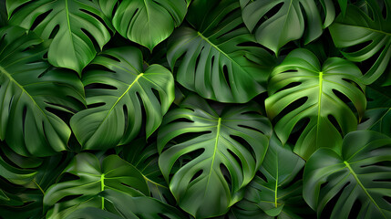 Vibrant green monstera leaves background