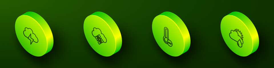 Set Isometric line Storm, Cloud with snow, Meteorology thermometer and rain and sun icon. Vector