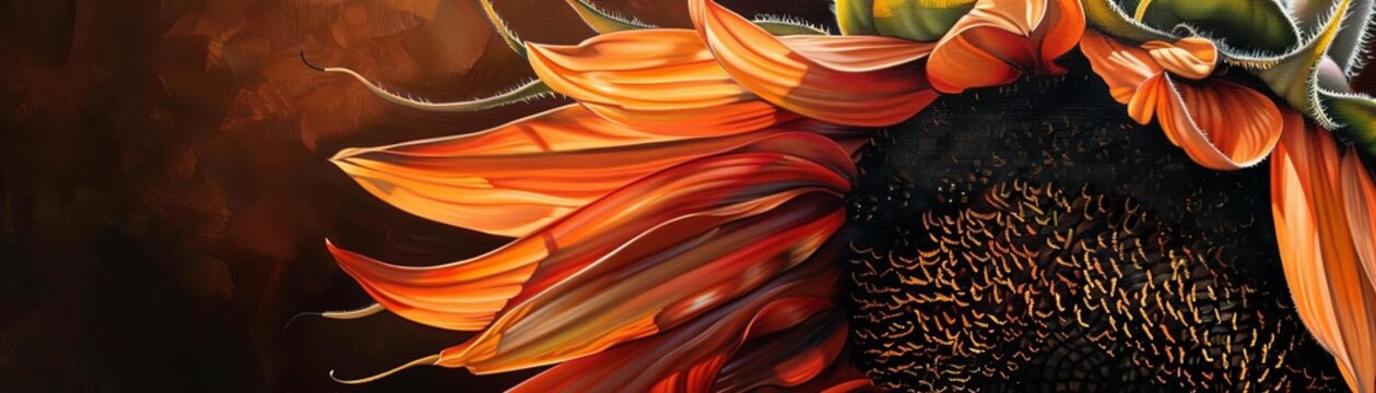A stunning painting of a sunflower, with its vibrant orange petals and dark brown center