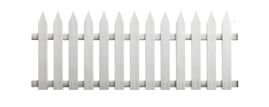 White wooden fence isolated on white background with clipping path transparent background, png