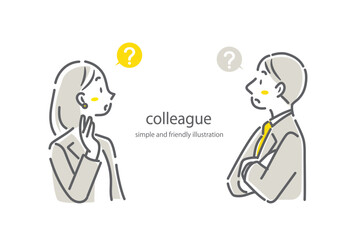 ビジネスパーソン　疑問　横顔　シンプルでお洒落な線画イラスト