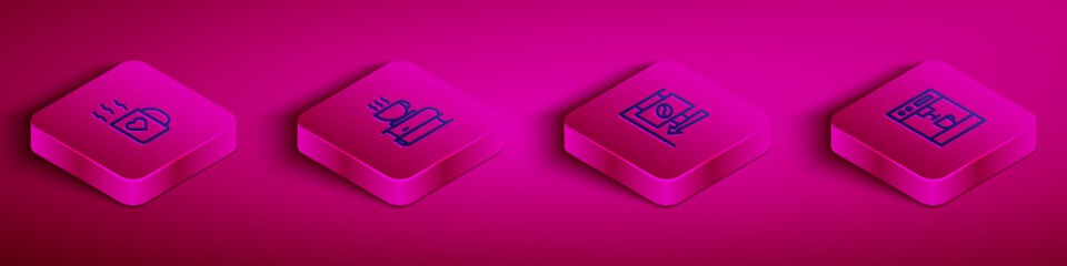 Set Isometric line Coffee cup and heart, book, Street signboard coffee and machine icon. Vector