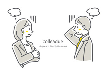 ビジネスパーソン　落ち込む　横顔　シンプルでお洒落な線画イラスト