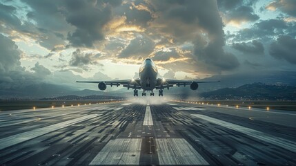 Fototapeta na wymiar the powerful moment of the cargo plane's takeoff, with runway markings and natural landscapes visible through the aircraft windows