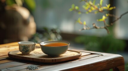 A traditional tea set and delicate teacup, celebrating the ritual and tranquility of tea drinking