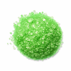 Green crystalline chemical powder paint, isolated on white background
