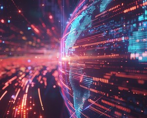 Dynamic representation of ultra-fast broadband, high-speed global data transfer with computing code overlay.