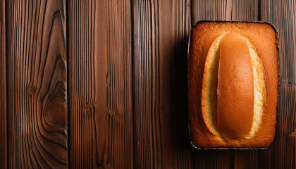 Freshly baked vanilla pound cake on wooden table. Delicious and sweet food. Tasty dessert.