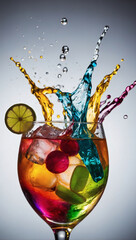 Vibrant Cocktail Splash Assortment, Colorful Refreshments on White.