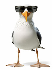 Obraz premium isolated seagull with sunglasses on white background