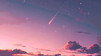 Fototapeta na wymiar A beautiful sky with a bright star and a shooting star. The sky is a deep purple color. Generative AI