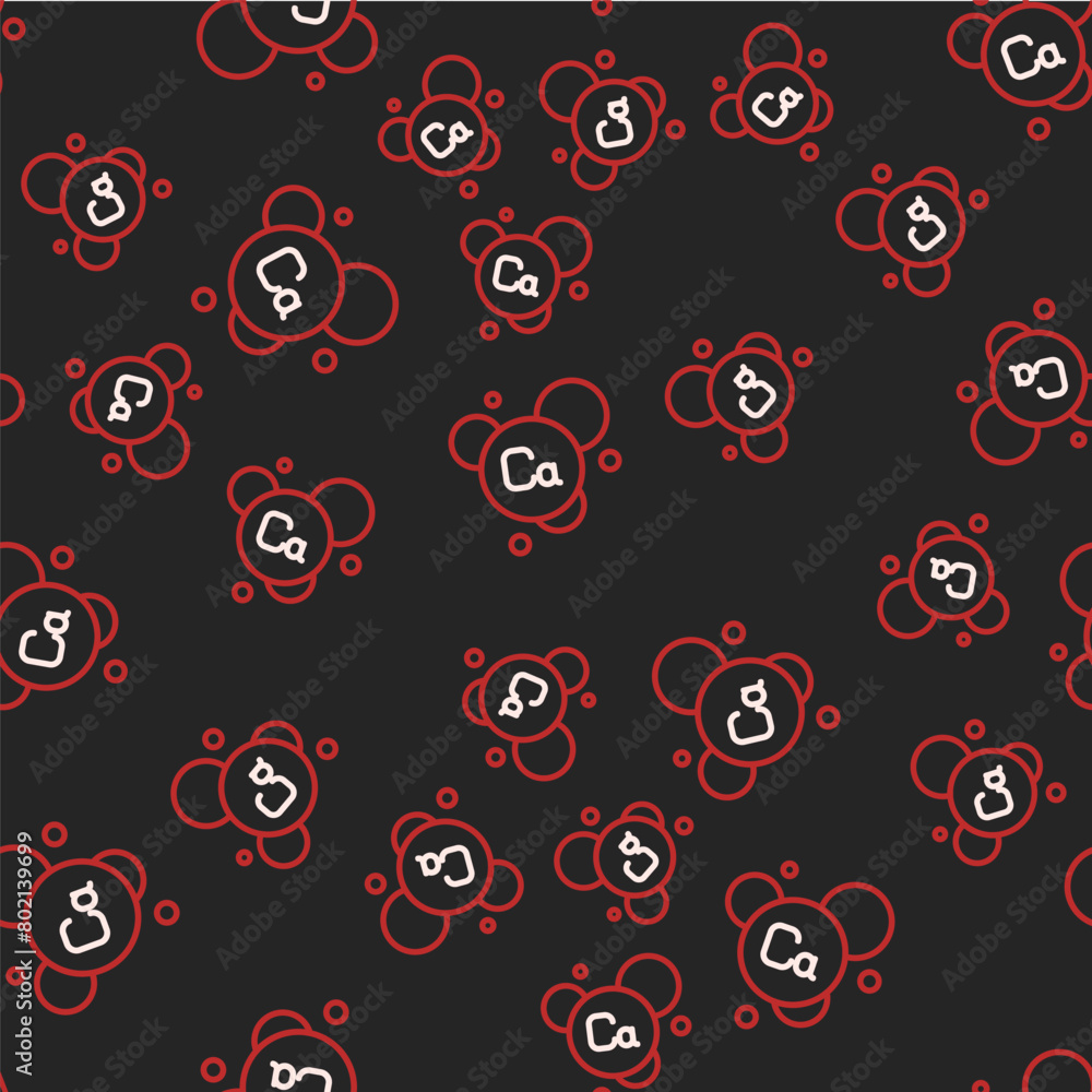 Poster line calcium chemical element icon isolated on isolated seamless pattern on black background. vector