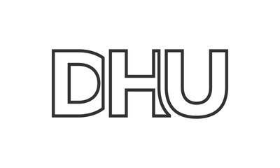DHU logo design template with strong and modern bold text. Initial based vector logotype featuring simple and minimal typography. Trendy company identity.