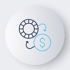 Line Casino chips exchange on dollar icon isolated on white background. Colorful outline concept. Vector