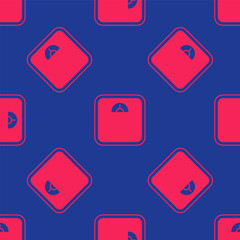 Red Bathroom scales icon isolated seamless pattern on blue background. Weight measure Equipment. Weight Scale fitness sport concept. Vector