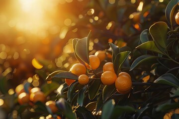 A beautiful close-up image of a kumquat tree with ripe fruit