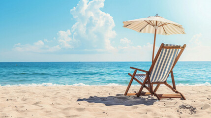 A beach chair is sitting on the sand next to the ocean