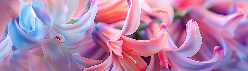 A beautiful close-up of hyacinth flowers in shades of pink and blue