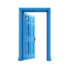 Blue open door isolated on a transparent background