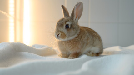 Adorable Bunny Relaxing on a Soft White Towel