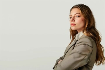 Businesswoman's journey to success, confidence and fulfillment in studio photos with white and clean monochromatic background