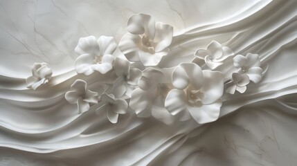 Elegant Cream Floral Wall Sculpture with Marble Texture.