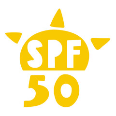 SPF 50. Simple vector hand drawn badge. Sun protection. Illustration.