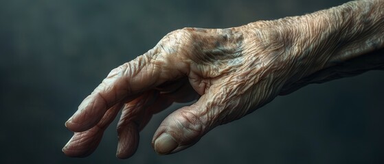 Compose photograph of a person's hand, showcasing the delicate lines and wrinkles of the skin