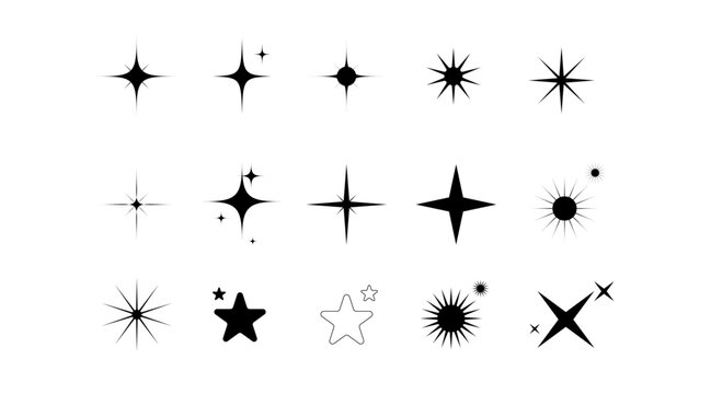 Glitter Icons Design, Spaekle Gaphic Element for decoration in Minimal style, vector (Editable)