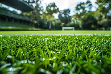 Beautiful field of lush grass with a soccer field in the background showcasing precision and maintenance
