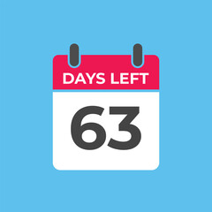 63 days to go countdown template. 63 day Countdown left days banner design. 63  Days left countdown timer