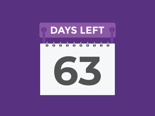 63 days to go countdown template. 63 day Countdown left days banner design. 63  Days left countdown timer