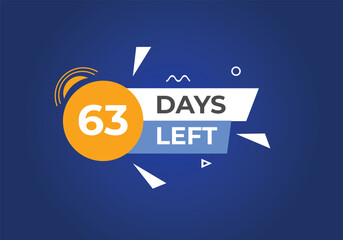 63 days to go countdown template. 63 day Countdown left days banner design. 63  Days left countdown timer