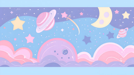 A colorful space scene with a pink background and a blue sky. The stars are scattered throughout the scene, with some closer to the foreground and others further away. Generative AI
