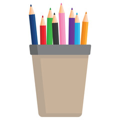 Pencil stand cup icon. Cartoon pen holder cup