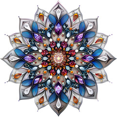 Mandala fractal design element with flower pattern isolated on a transparent background