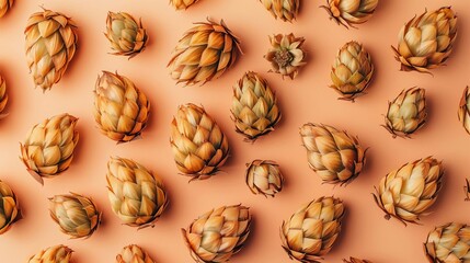 Hops pattern on a peach background.