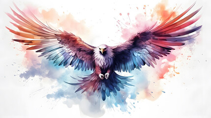 watercolor  of eagle, hawk, birds in pastel and bohemian style on white background.