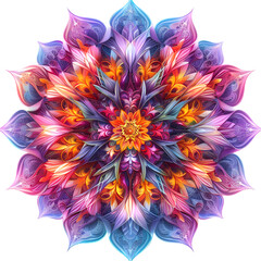 Mandala fractal design element with flower pattern isolated on a transparent background