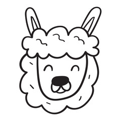 Alpaca or lama. Funny face. Outline vector illustration on white background.