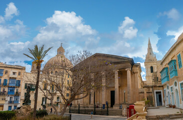 Elegant Independence square in the old city center of Valletta (Il-Belt) the capital of Malta.