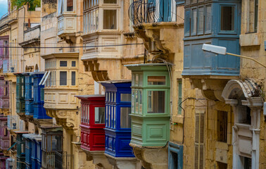 Colorful street scenes in the old city center of Valletta (Il-Belt) the capital of Malta