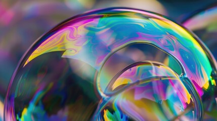 Vibrant abstract macro of iridescent soap bubbles.