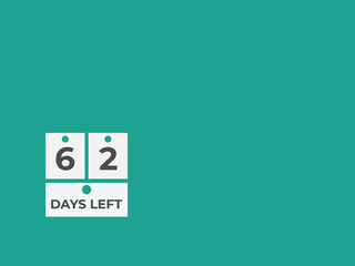 62 days to go countdown template. 62 day Countdown left days banner design. 62  Days left countdown timer