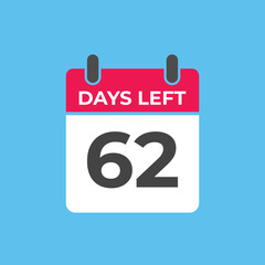 62 days to go countdown template. 62 day Countdown left days banner design. 62  Days left countdown timer